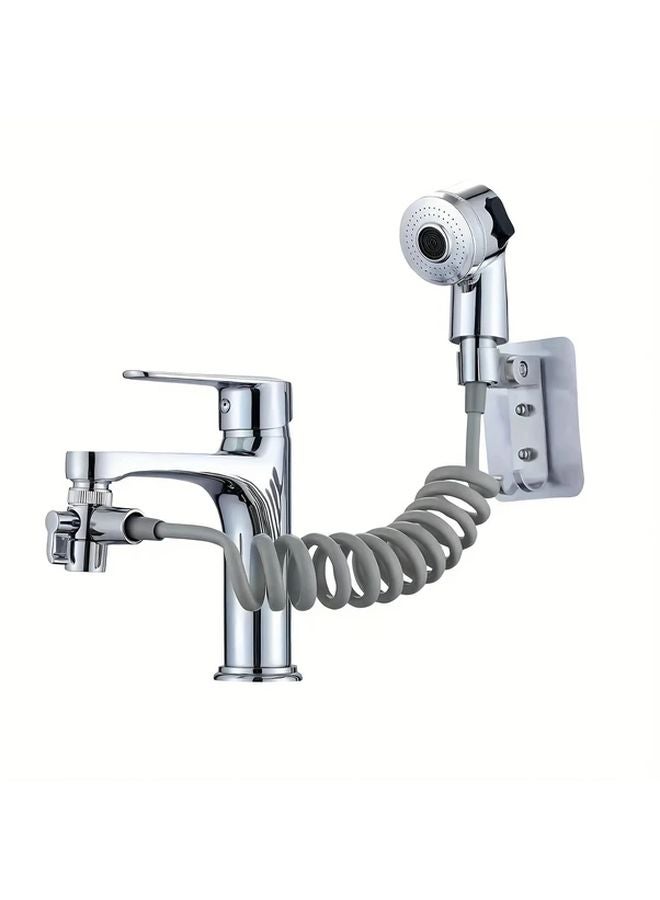 Silvery Hand Shower Sprayer Kit With Hose And Adapters For Sink Faucet - Image 1